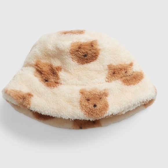 GAP Other - GAP Baby 0-3 Month Sherpa Bucket Hat in Cream with Brown Bear Faces